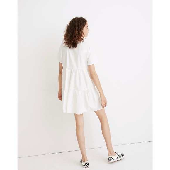 Madewell Button Front Short Sleeve Tiered Mini Dress White Size Large - Picture 2 of 9